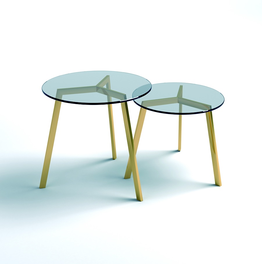 Mesas centro en ACERO modelo Stil 3 dorado y cristal by Altinox