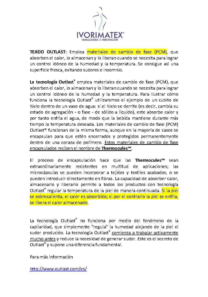 IVORIMATEX tejido-outlast FICHA TECNICA en Muebles Antoñán León