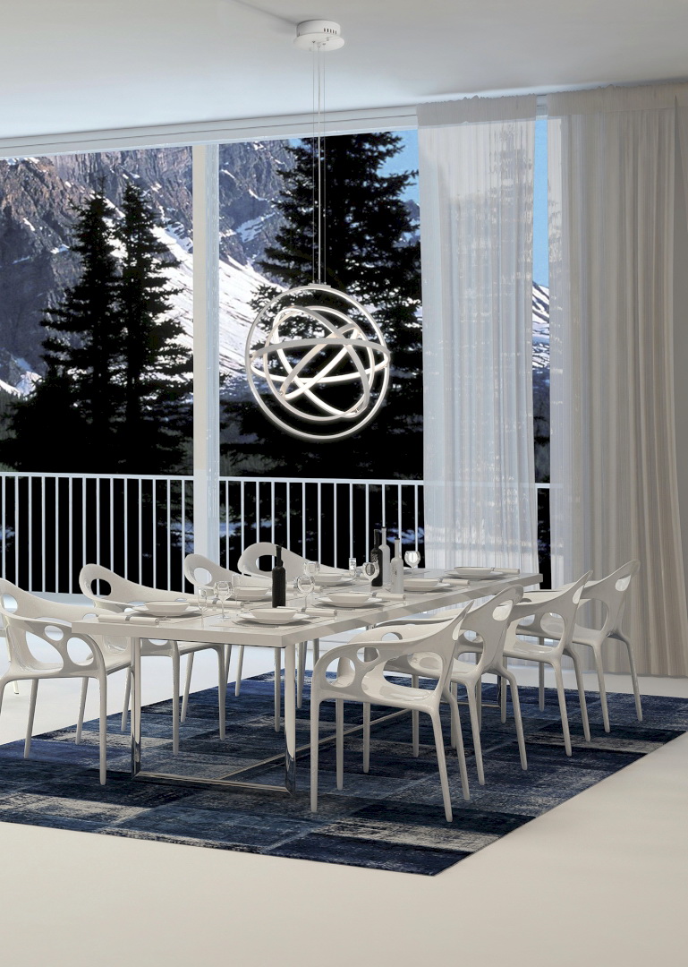 Modern Dining Room with White Table and View