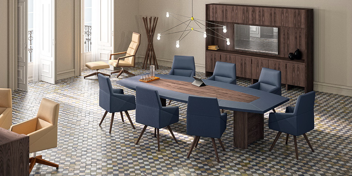 Mueble despacho mesa Freeport-nogal-espresso-piel-camel-PI12-y-azul-PI03-31 by Ofifran en muebles antoñán® León