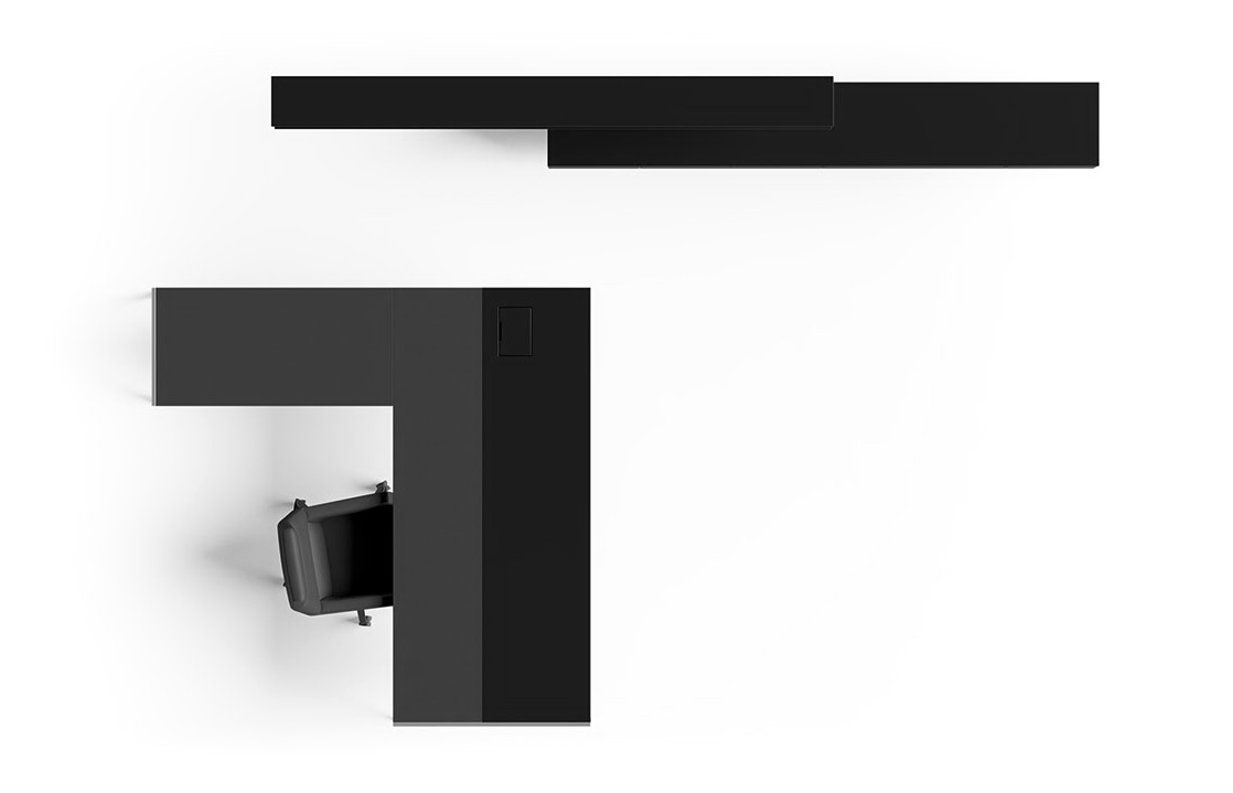 Mueble despacho mesa Gallery-lacado-negro-cromo-piel-negra-PI01-cenital by Ofifran en muebles antoñán® León