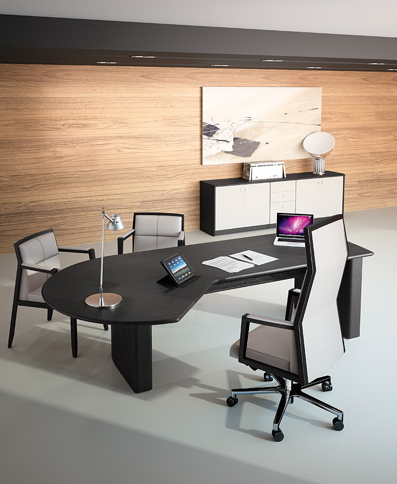 Mesa despacho moderno Numen-negro-piel-blanca-23 by Ofifran en muebles antoñán® León
