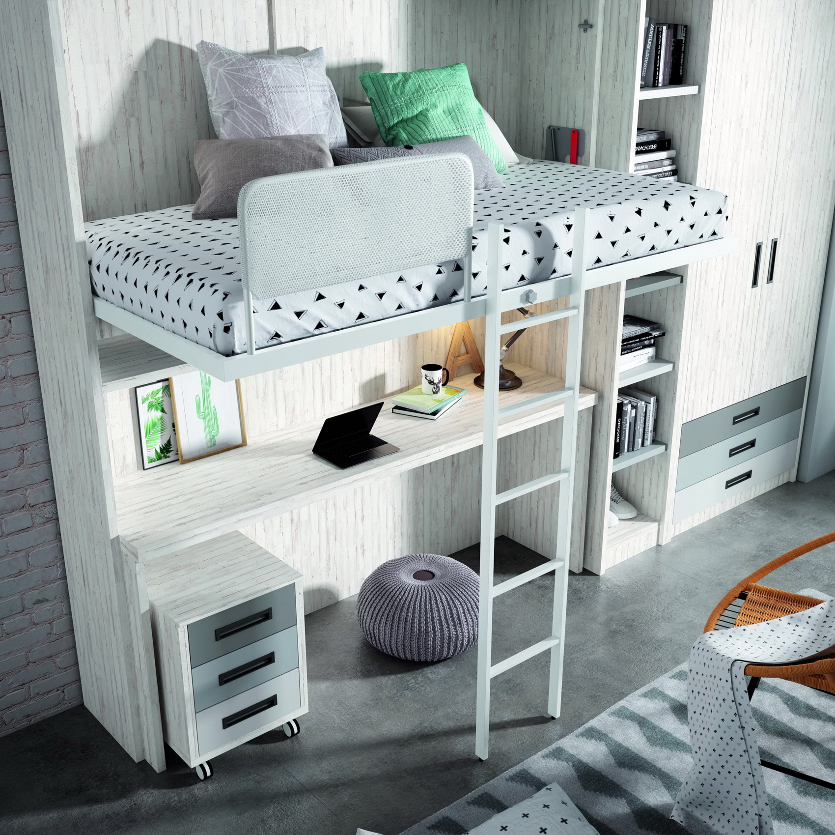 NEW AVANT3 dormitorios infantiles by Yaboni 056.2 CAMA ABATIBLE HORIZONTAL con MESA ESTUDIO en Muebles ANTOÑÁN