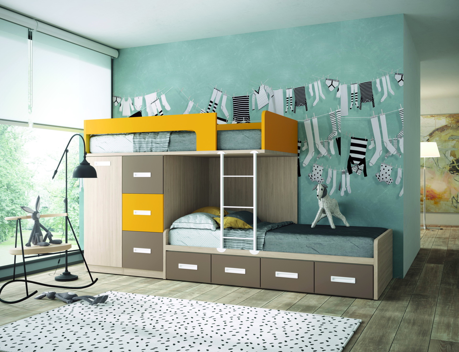 NEW AVANT3 dormitorios infantiles by Yaboni 091 CAMA TREN FRESNO-VISON-AMARILLO de venta en Muebles ANTOÑÁN León